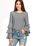 SheIn Women's Striped Layered Bell Sleeve Ruffle Blouse