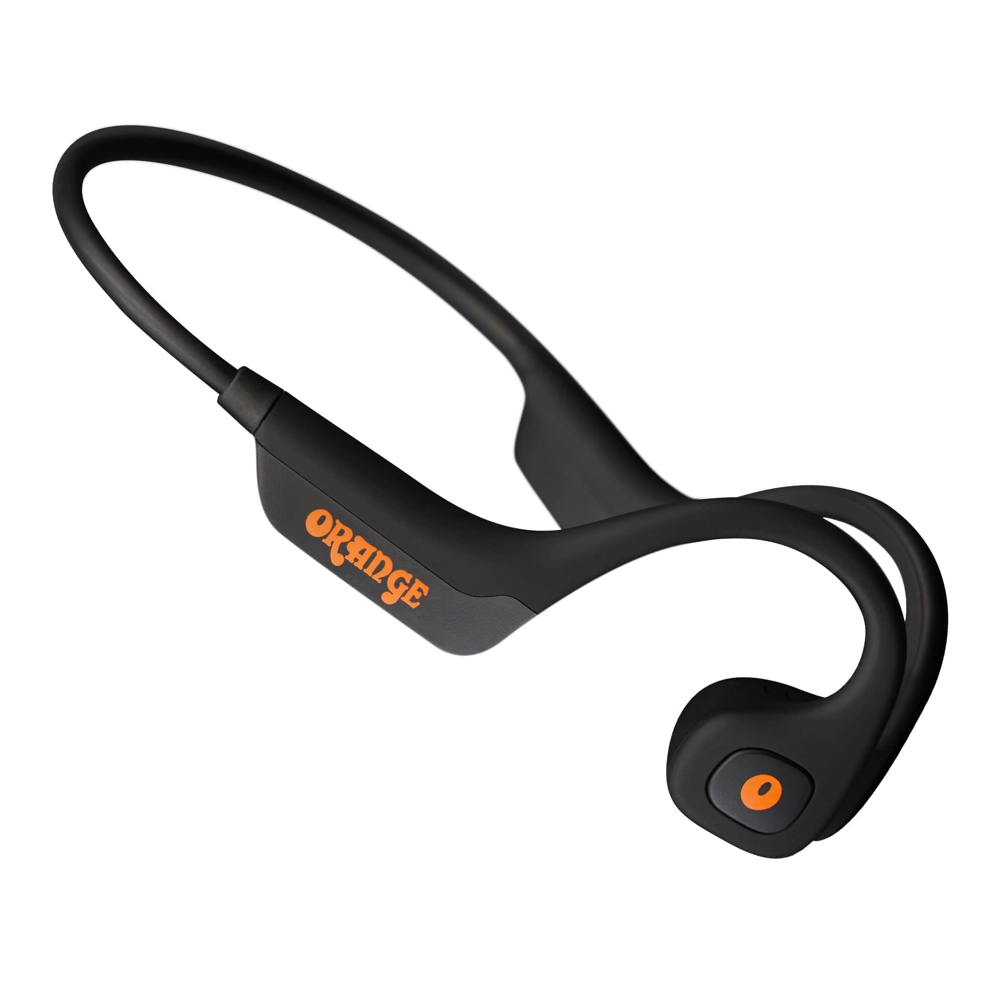 Orange O Bones Wireless Bone Conduction Earphones Amps - Open-Ear Bluetooth Sports Headphones with Mic, Water-Resistant for Running, Gym, Cycling, Secure Fit – Black