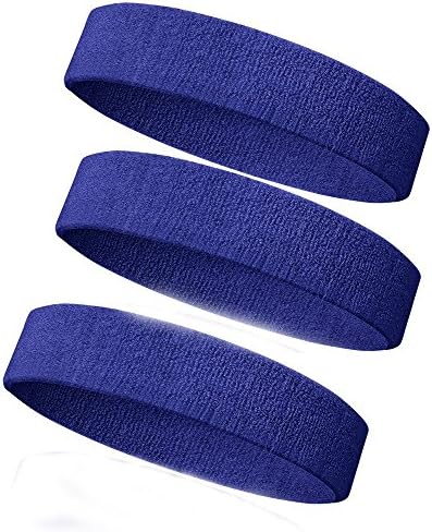 Cotton Sports Headbands, MoYag Sweatband Headband Perfect for Basketball, Running, Football, Tennis-3PCS Terry Cloth Athletic Sweatbands Fits to Men and Women (Blue)