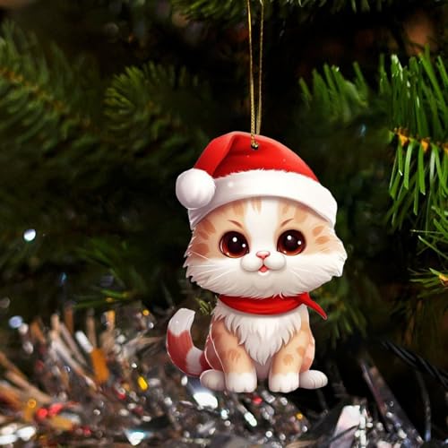 Christmas Cat Ornaments Set, Christmas Tree Cat Pendant, Cute Acrylic Cats Pendants Xmas Decoration, Funny Xmas Ornament, Acrylic Cats Car Pendant, Festive Holiday Home Decor Gifts (A)