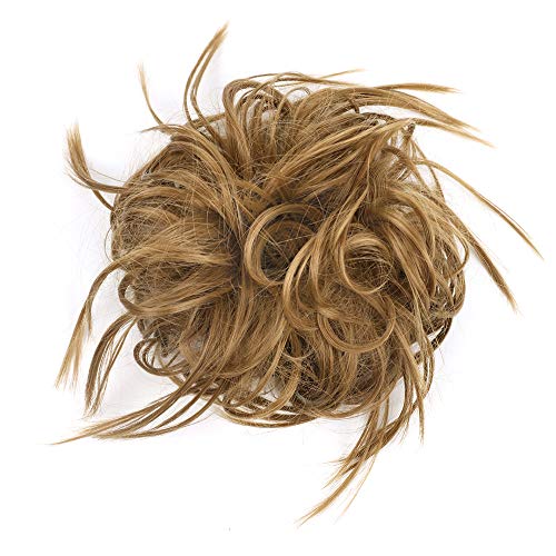 MORICA Tousled Updo Messy Bun Hair Piece Hair Extension with Elastic Rubber Band Updo Wavy Bun Extensions Synthetic Hair Extensions Scrunchies Chignons Hairpiece for Women (Color:27#)