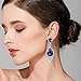 BriLove Wedding Bridal Dangle Earrings for Women Crystal Teardrop Cluster Beads Chandelier Jewelry Navy Blue Sapphire Color Silver-Tone