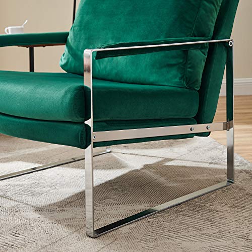 Art Leon Mid Century Modern Velvet Upholstered Accent Chair with Chrome