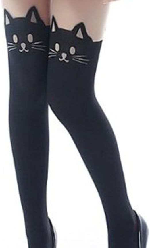Demarkt Elegant Leggings Collant Elastiquebas Avec Dessin Tete De Chat Dans Le Haut Et Noir Dans Le Bas Taille Unique