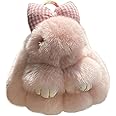Soft Plush Bunny Fluffy Rabbit Keychain Bow Plush Bunny Key Rings Faux Fur Keyring Pompom Keychain Decoration