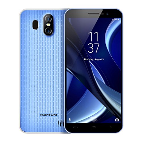 HOMTOM S16 Smartphone Libre Android 7.0, 5,5 pulgadas(18:9), Cámara Triple 13MP+2MP+8MP, 2GB RAM+16GB ROM, MTK6580 Quad Core, Batería 3000mAh, Huella Datilar, 3G Doble (Color Azul)