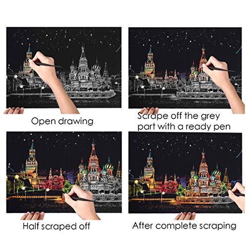 IFfree DIY Night View Scratchboard Scratch Art Paper with Release Pressure to Release Pressure (Dream Castle) (Dream Castle)