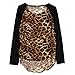 Chin's Women's Sexy Crewneck Leopard Long Sleeve T-shirts Tops (M)