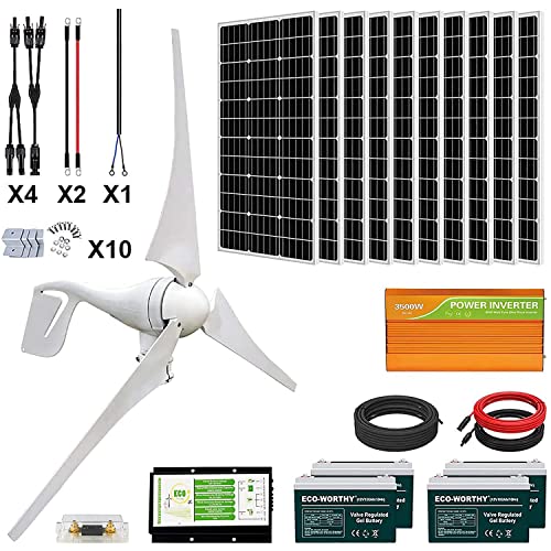 ECOWORTHY 1400W Solar Wind Power Complete Kit 1× 400W Wind Turbine+