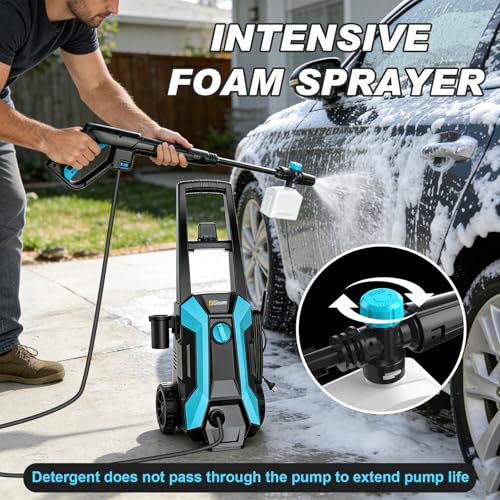 Pressure Washer, 2400W 220Bar 540L/H Electric Pressure Washers with Hose Reel & 8m Hose, Soap Bottle, Foam Nozzle & High Pressure Spray Gun for Cleaning Cars, Fences, Patios, Gardens & Driveways