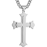 HZMAN Large Cross Necklace for Men High Polished Stainless Steel Heavy Oversize Cross Pendant Christian Faith Jewelry Gift 7mm Cuban Chain