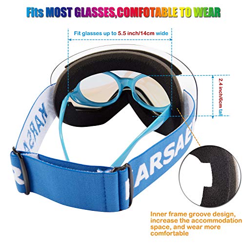 Karsaer Ski Goggles Snowboard Snow Goggles OTG Magnet Dual Layers Lens UV Protection Anti-Fog UV Protection Scratch Resistant Anti-Slip Strap for Men Women