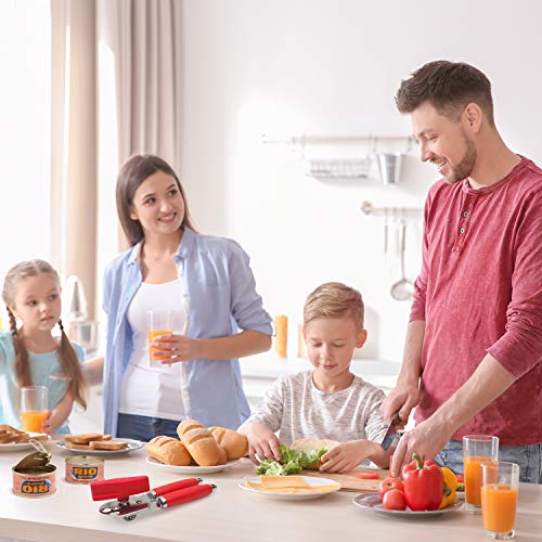 Can Opener, 3-In-1 Can Opener Hand Held Stainless Steel Can Opener Manual Smooth Edge Tin Opener Built in Bottle Opener Professional Ergonomic Anti Slip Handles Large Turn Knob Heavy Duty Sharp(Red)