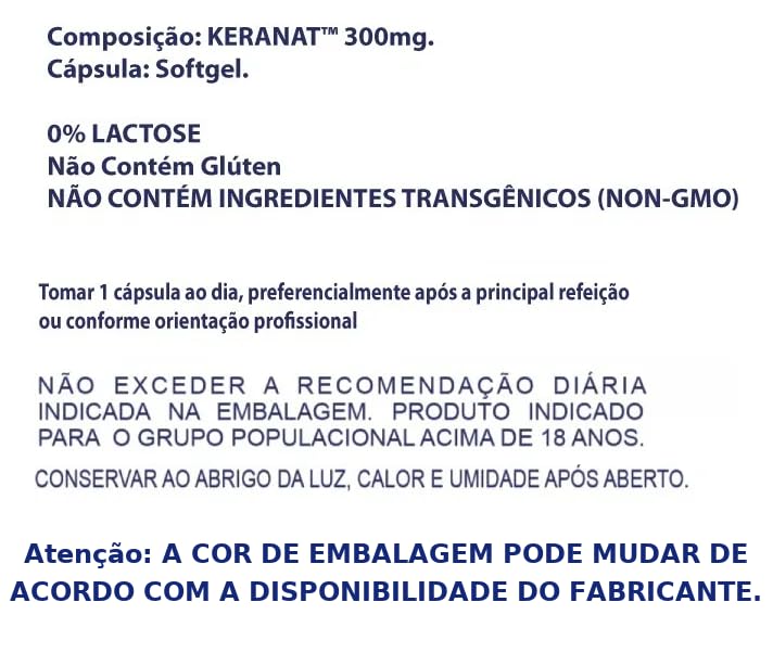Keranat 300mg Suporte Nutricional para Cabelos, Crescimento Capilar, Combate Queda de Cabelo, Mais volume, Brilho e Força, Suplemento Alimentar em Cápsulas Softgel (90 Cápsulas)