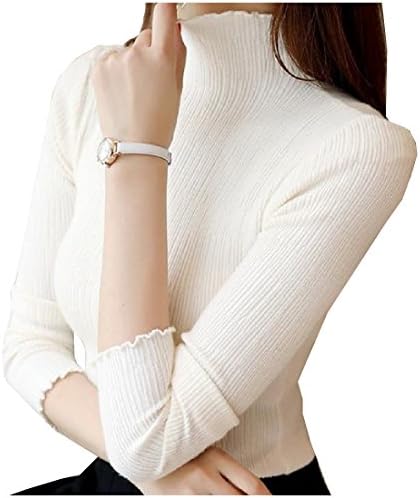 XiaoShop Women's Slim Cozy High Neck Blouses Solid Long Sleeve Pullover White One-Size