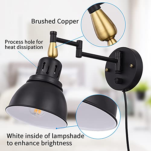 TRLIFE Wall Sconce Plug in, Dimmable Swing Arm Wall Lights with Plug in