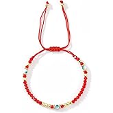 EQUBIO Handmade String Bracelet,14K gold Plated Adjustable Braided Jewelry with Good Luck Amulet and Protection Meaning, Perfect to Couples, Sisters and Friends Christmas Gift Valentine's Day Gifts