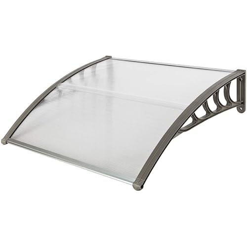 Simply-Me 40" x 40" Door Window Awning Polycarbonate Cover Front Door Outdoor Patio Awning Canopy UV Rain Snow Protection Hollow Sheet (Silver & Gray Bracket)