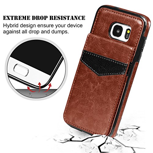 image for Galaxy S7 Edge Case, SAMONPOW Faux Leather Cover with Back Flip Featur