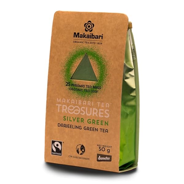 MAKAIBARI TEA TREASURES ORGANIC SILVER GREEN LOOSE GREEN TEABAGS, 100% NATURAL FLAVOUR, 25 CUPS
