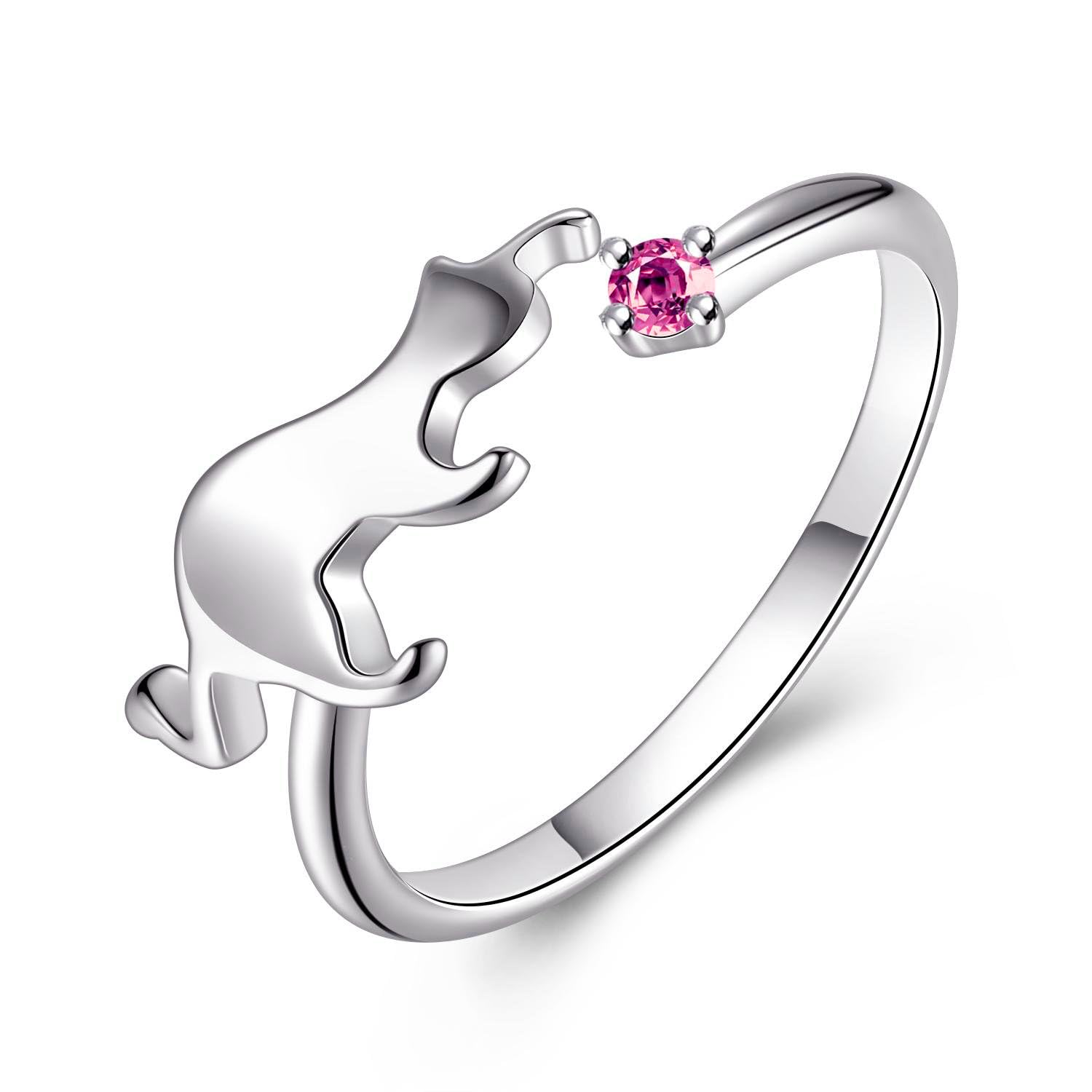 VIKI LYNN Cat Ring with Cubic Zirconia Sterling Silver Open Adjustable Rings for Women Silver — image 1
