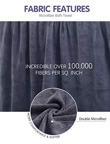 RJUN Microfiber Bath Towels 3 Packs(27" x 55"), Soft, Super Absorbent & Fast Drying, Lint Free, Fade Resistant, Multipurpose Use for Sports, Travel, Fitness, Yoga (3 Pack-Grey)