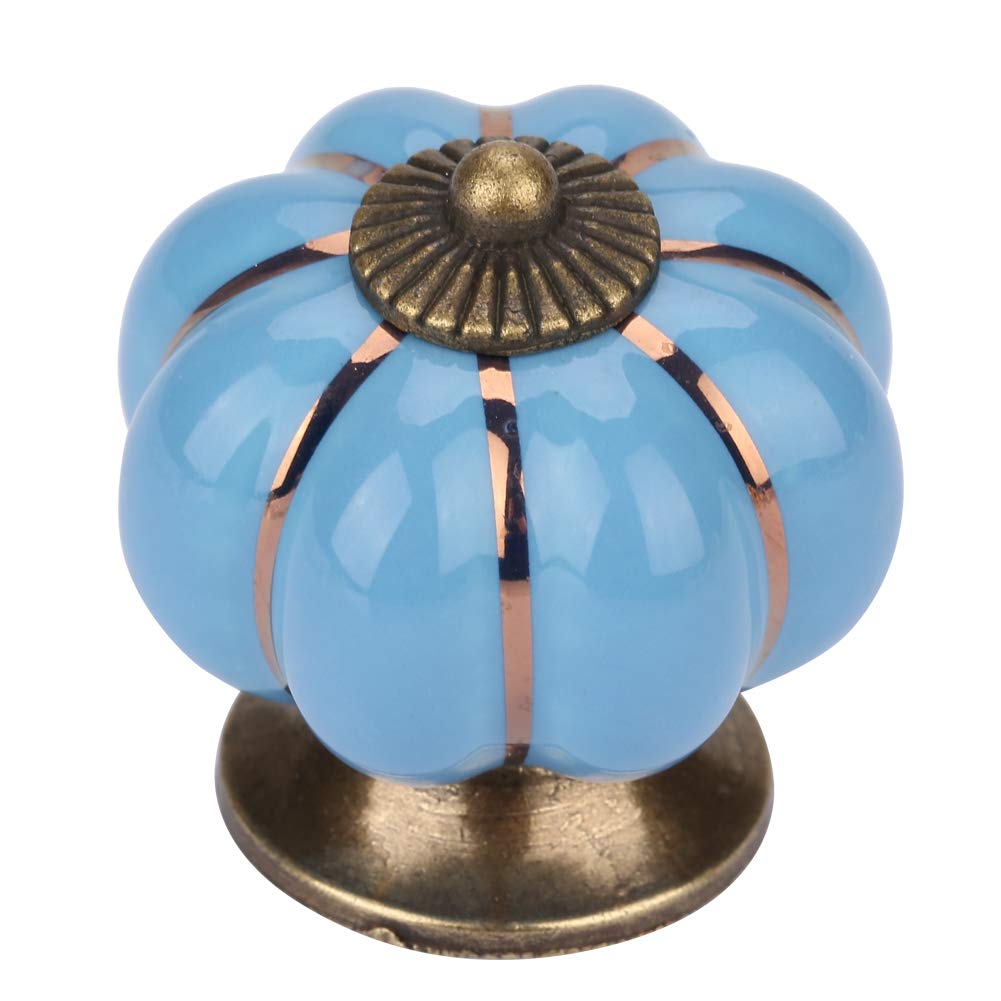 Ceramic Pumpkin Knobs European Style Handle Pull For Room Cabinet Drawer Furniture (Blue)
