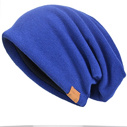 Men's Cool Cotton Beanie Slouch Skull Cap Long Baggy Hip-hop Winter Summer Hat (Blue)