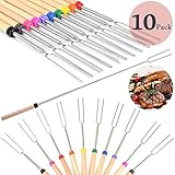 Coffee4u Marshmallow Roasting Sticks, Set Of 10 Barbeque BBQ Skewers, 32-inch Long Extended Smores & Hot Dog Fork With Wooden Handle For Campfire Pit.