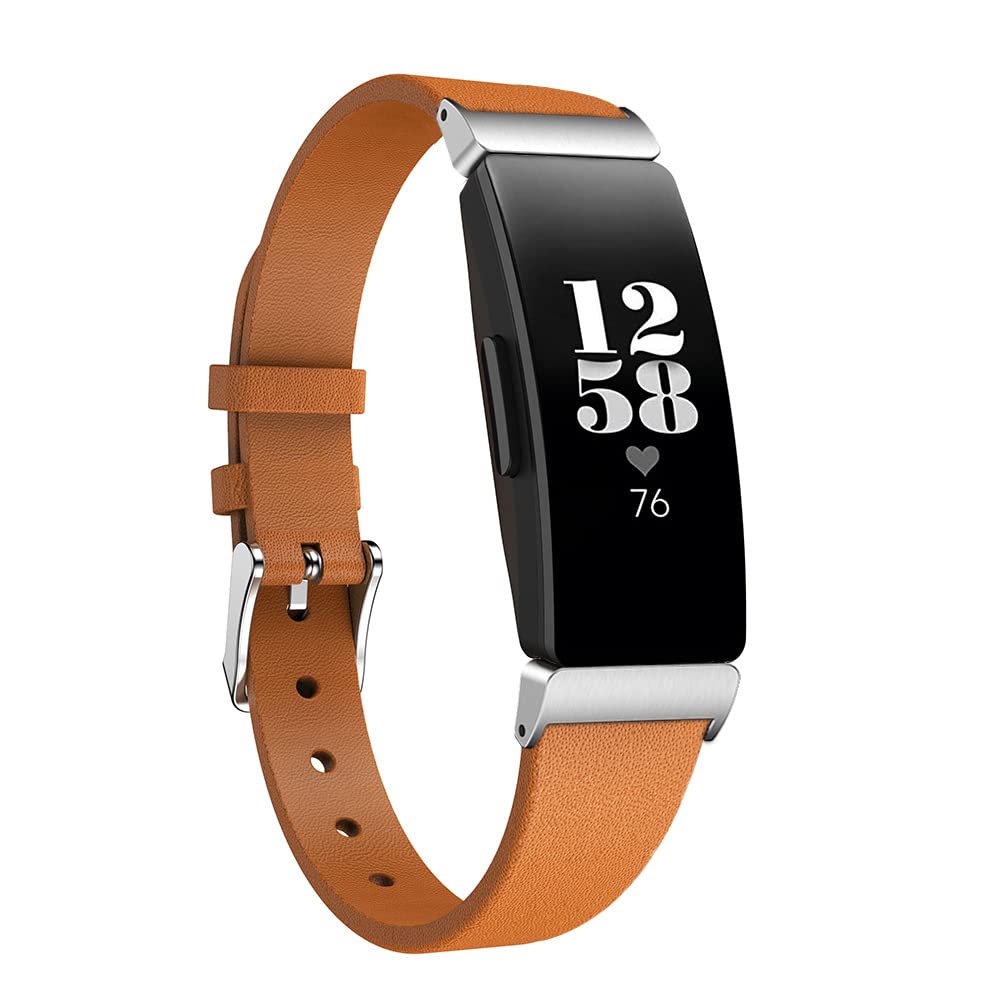 TenCloud Straps Compatible with Fitbit Inspire 2 Strap, Slim Leather Replacement Wrist Band Bracelet for Inspire 2/Inspire/Inspire HR Fitness Tracker (Brown, 5.5-8.1 inches)