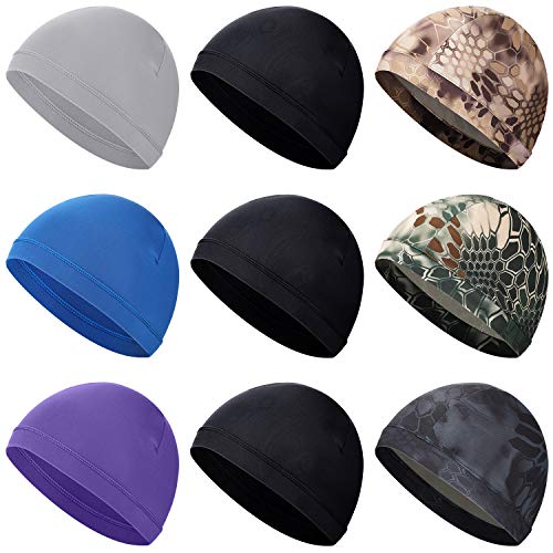 9 Pieces Mens Bicycle Cap Summer Youth Cooling Skull Cap Helmet Liner