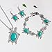 Diamondo Women Tortoise Silver Turquoise Necklace Earring Bracelet Jewelry Set