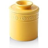 KOOV Ceramic Butter Crock, Butter Keeper for Counter, French Butter Dish Big Capacity (Yellow)