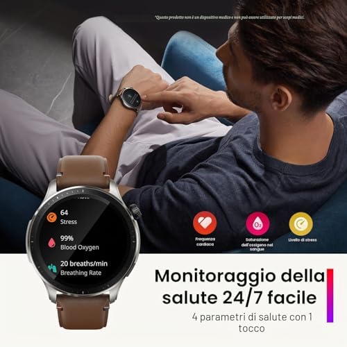 GTR 4 Smartwatch Orologio Intelligente, Dual Band GPS, 6 Posizioni Satellitari, 150 modalità Sportive, Riproduzione di Musica, Telefonate Bluetooth, Alexa, AMOLED, SpO2, Cardiofrequenzimetro