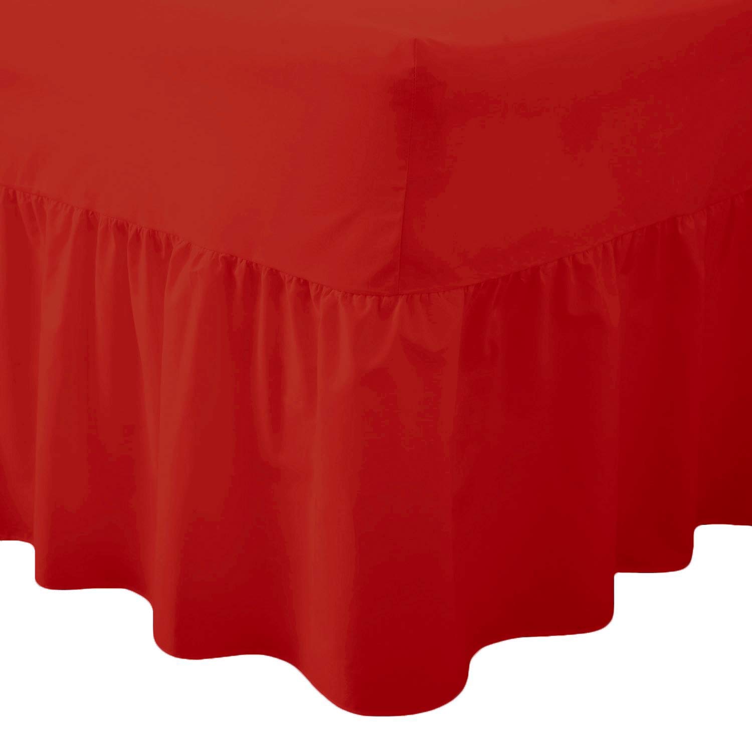 AmigoZone Plain Pollycotton Valance Fitted Sheet Or Pillow Pair Cases (Single, Red)