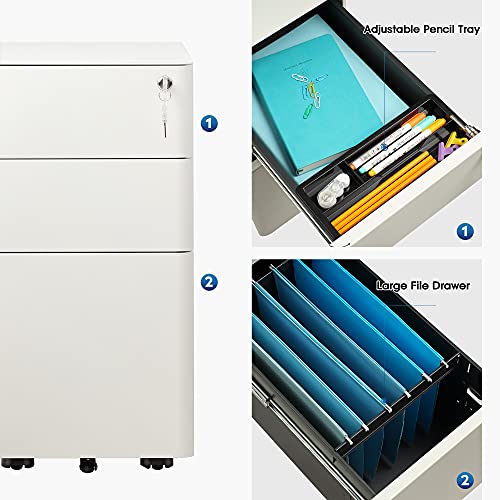 DEVAISE 3Drawer Slim Vertical File Fully Assembled Except Casters, Legal/Letter Size