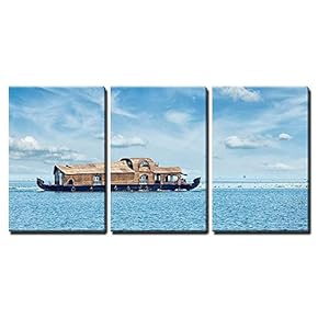 Houseboat on Lake Kerala India Wall Decor x3 Panels