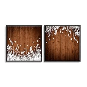 2 Piece Framed Canvas Wall Art for Living Room, Bedroom Wood Flower Theme Canvas Prints for Home Decoration Ready to Hang - 16"x16"x2 Panels