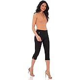 Rekucci Women's Straight Leg Comfort Capri w/Tummy Control and Secret Pocket