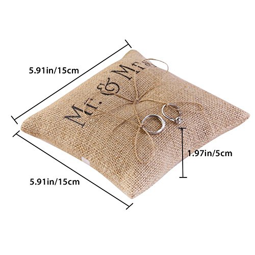 Adeeing Burlap Ring Bearer Pillow, Small, 6 x 6 Inch