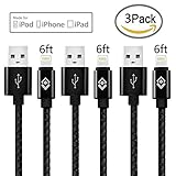 Lightning Cable, 3packs 6ft/2m USB Cable Nylon Braided Tangle-free High Speed Data Sync Charger Cord with Aluminum Connector for Apple iPhone 6/6s/5/5s/5c Plus iPad iPod iPad Air Mini (black)