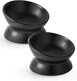 LoeJan Elevated Cat Food Bowl 5 Oz Ceramic Raised Tilted 2 Pack Black