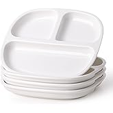 cikiciki 8.58" Square Ceramic Divided Plates - 4 Pack, Portion Control Plate for Rational Eating, White Dinner Plates, 3 Compartment Dinner Diet Plates for Kids Adults, Microwave, Dishwasher Safe