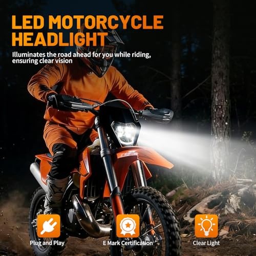 JFG RACING Universal Motorcycle LED Headlight for KTM EXC125 EXC250 SX250 SXF250 SXF250 EXC450 SX350 SXF450 EXC525 640LC4 Dirt Bike Enduro Supermoto Beta Derbi 50cc - Black