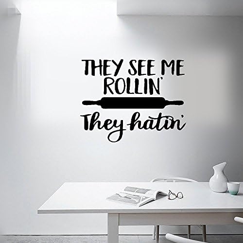 earck Wall Sticker Quotes They See Me Rollin' They Hatin' Rolling Pin Creative Motivation Encouragement Quotes Silhouette Removable Wall Sticker Art Decal