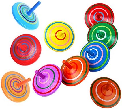 Multicolor Wooden Spinning Top Toy, Pack of 10