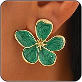 Flower Earrings for Women Large Statement Earrings for Women Gold Big Floral Earring Unique White Green Blue Pink Flower Stud Earring Fancy Trendy Jewelry