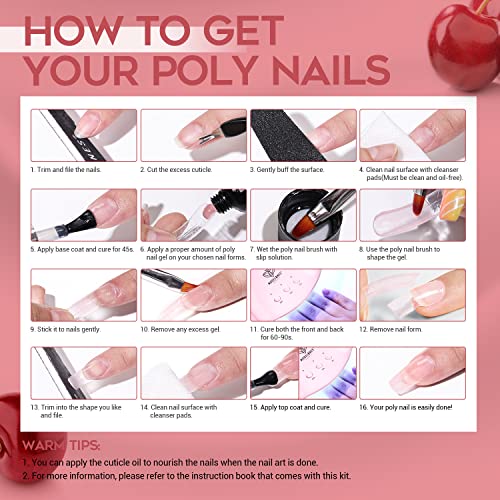 Modelones Poly Extension Gel Nail Kit 6 Colors with 48W Nail Lamp Slip Solution Rhinestone