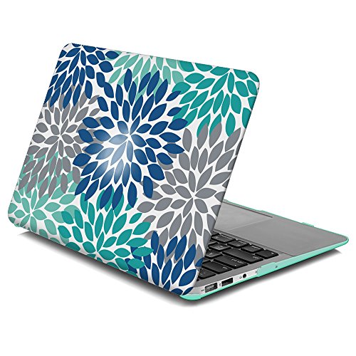 LEEVAN Dahlia Flower Pattern MacBook Air 13 inch Hardshell Matte Plastic Lightweight Ultra Thin Snap on Case Cover for Apple MacBook Air 13.3'' Model(A1369/A1466),Blue+Teal
