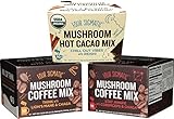 Four Sigmatic Mushroom Coffee and Hot Cacao Sampler Pack of 3 - Lion's Mane Coffee, Cordyceps Coffee, and Reishi Hot Cacao